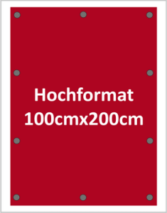 werbeplane 100x200cm hochformat mesh mit Randverstärkung und Ösen